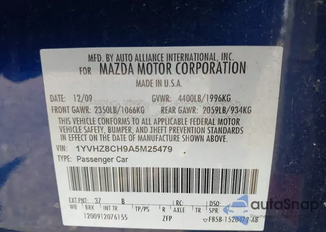2010 Mazda Mazda6 I Touring Plus from USA, damaged, VIN 1YVHZ8CH9A5M25479